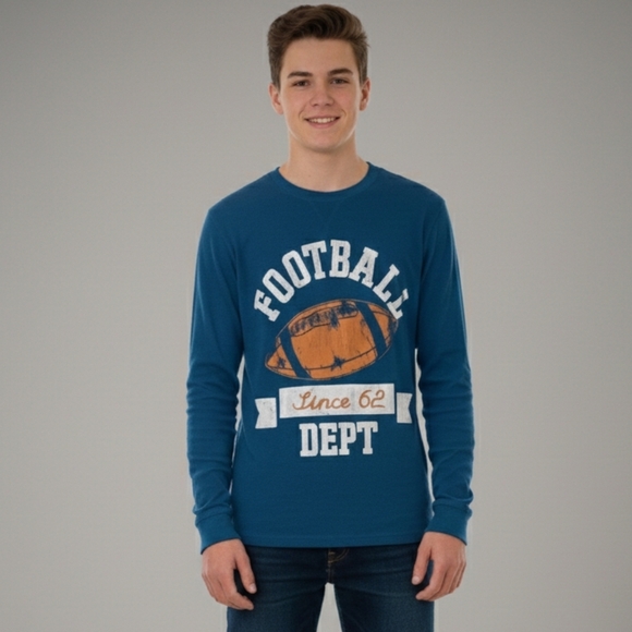 Faded Glory Other - Faded Glory Boys Blue Football Graphic Long Sleeve Thermal Shirt Size XL